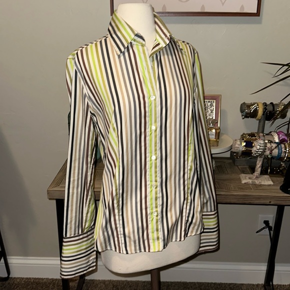 Burberry London Vintage Green Color Palette 100% Cotton Button Down - Picture 3 of 8